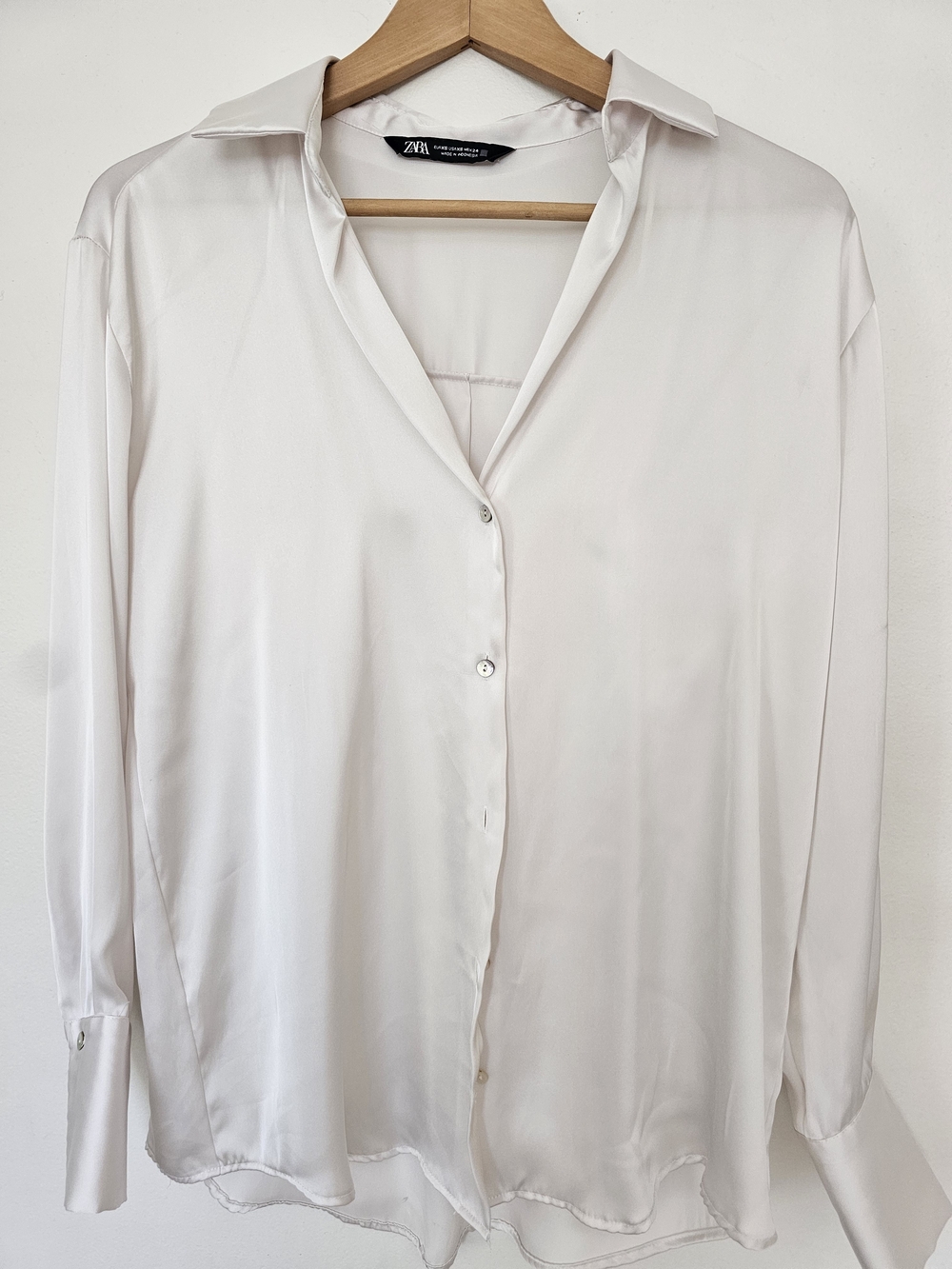 Zara White Satin Button-Down Shirt
